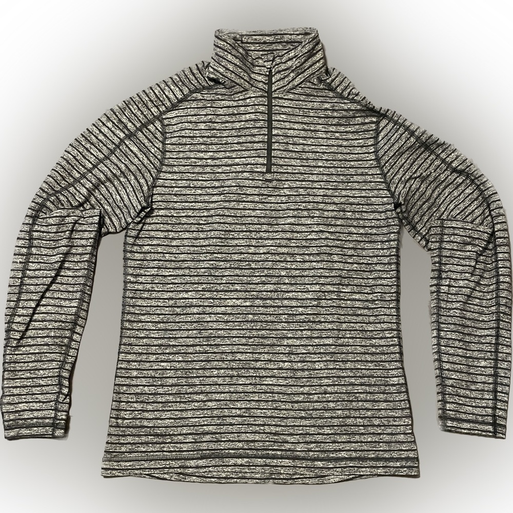 Lululemon Men’s Surge Warm Half Zip Pullover - Medium - Raven Stripe Black - EUC